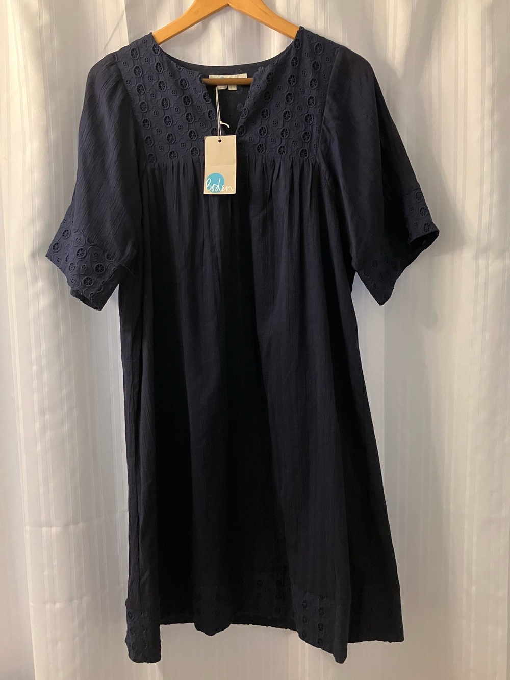 Boden Navy Eyelet Yoke 100% Cotton Dress 8L - NWT